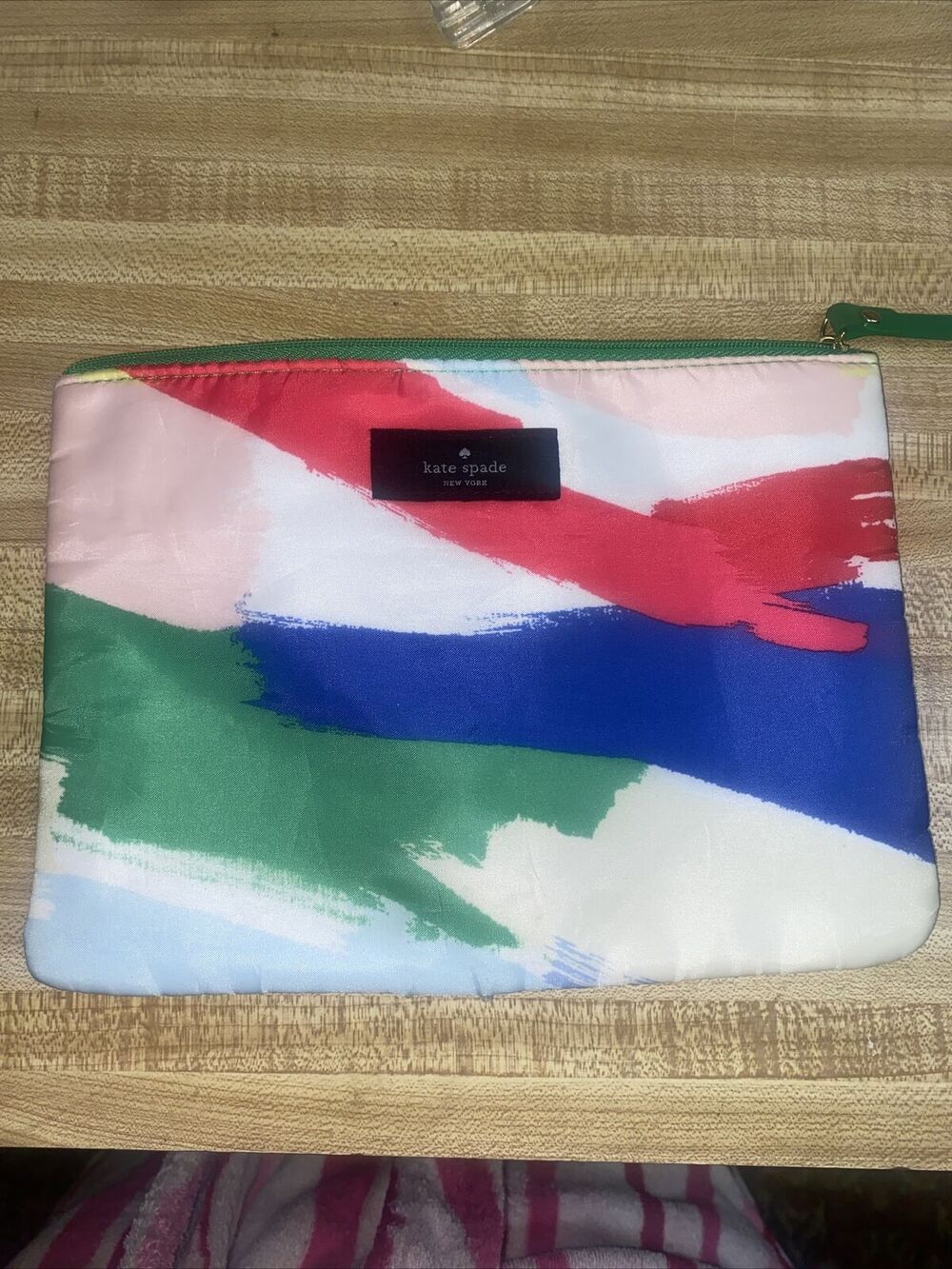 KATE SPADE Cosmetics Makeup Travel Bag Bold Paint Brush Strokes Zip Top - Picture 1 of 6
